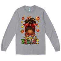 Heather Grey merry and bright christmas afro messy bun Long Sleeve Tee - texasbilliewilder