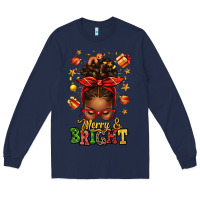 Navy merry and bright christmas afro messy bun Long Sleeve Tee - texasbilliewilder