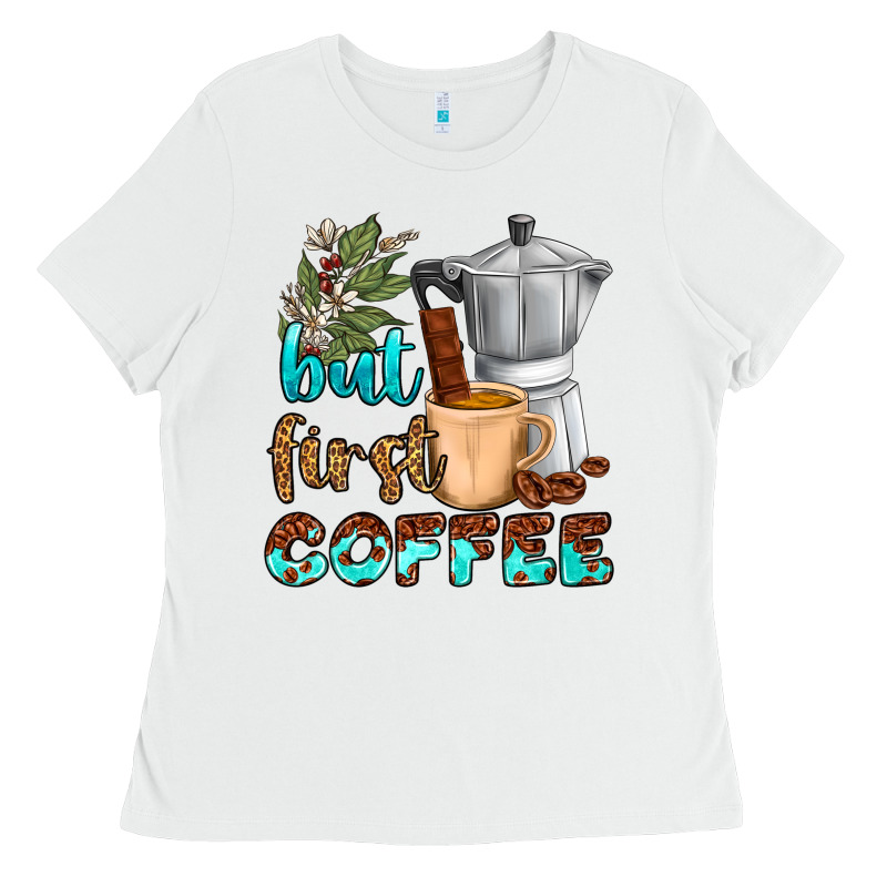 Coffee Cups But First Coffee Ladies Tee by NancyCooperArtShop | Teevron