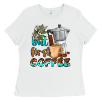 White coffee cups but first coffee Ladies Tee - NancyCooperArtShop