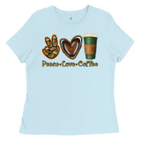 Baby Blue peace love coffee Ladies Tee - Jasminsmagicworld