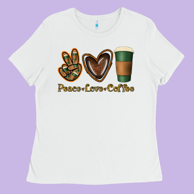 Peace Love Coffee Ladies Tee Designed By Jasminsmagicworld
