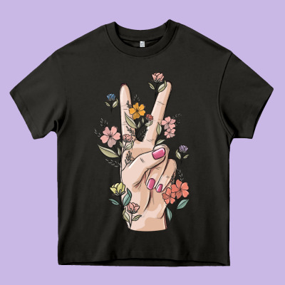 Hand Peace Sign Heavy Core Tee Designed By Maliassmallbusiness