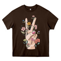 Chocolate Brown hand peace sign Heavy Core Tee - MaliasSmallBusiness