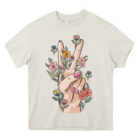 Cream hand peace sign Heavy Core Tee - MaliasSmallBusiness
