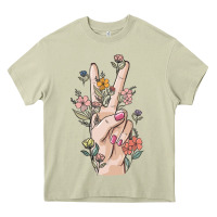 Mossy hand peace sign Heavy Core Tee - MaliasSmallBusiness