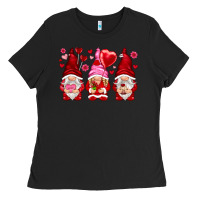Black valentines day gnomies with heart balloon Ladies Tee - NancyCooperArtShop