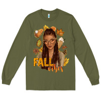 Army Green Fall vibes afro woman Long Sleeve Tee - NancyCooperArtShop