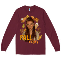 Burgundy Fall vibes afro woman Long Sleeve Tee - NancyCooperArtShop