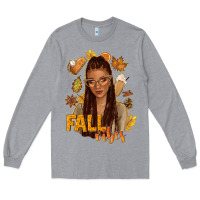 Heather Grey Fall vibes afro woman Long Sleeve Tee - NancyCooperArtShop