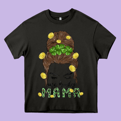 One Lucky Mama Heavy Core Tee Designed By Maliassmallbusiness