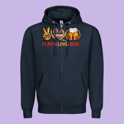 Peace Love Beer Bbs Zipper Hoodie Designed By Bundleandbundleshop
