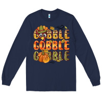 Navy Gobble gobble turkey Thanksgiving Long Sleeve Tee - NancyCooperArtShop