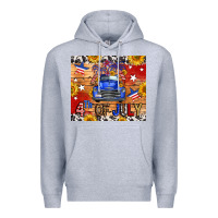 Heather Grey Fourth Of July Truck Premium Hoodie - FaDigitalArtStudio