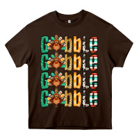 Chocolate Brown Gobble till you wobble Thanksgiving turkey Heavy Core Tee - NancyCooperArtShop