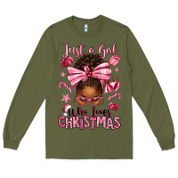 Army Green just a girl who loves pink christmas afro messy bu Long Sleeve Tee - texasbilliewilder