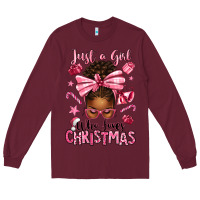 Burgundy just a girl who loves pink christmas afro messy bu Long Sleeve Tee - texasbilliewilder