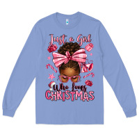 Colony Blue just a girl who loves pink christmas afro messy bu Long Sleeve Tee - texasbilliewilder