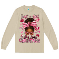 Mushroom just a girl who loves pink christmas afro messy bu Long Sleeve Tee - texasbilliewilder