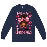 Navy just a girl who loves pink christmas afro messy bu Long Sleeve Tee - texasbilliewilder