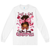 White just a girl who loves pink christmas afro messy bu Long Sleeve Tee - texasbilliewilder