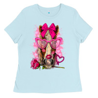 Baby Blue valentines day horse with sunglasses Ladies Tee - NancyCooperArtShop