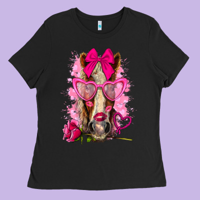 Valentines Day Horse With Sunglasses Ladies Tee Designed By Nancycooperartshop