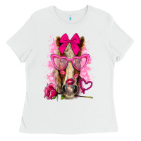 White valentines day horse with sunglasses Ladies Tee - NancyCooperArtShop