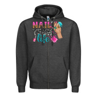 Charcoal Heather nail tech life bbs Zipper Hoodie - BundleAndBundleShop