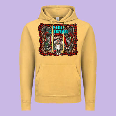 Merry Christmas Bull Skull Vintage Hoodie Designed By Ranaportraitstore