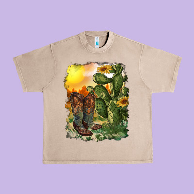 Western Boots With Cactus And Desert Urban Heavy Tee Designed By Ranaportraitstore