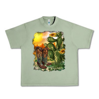 Oil Green western boots with cactus and desert Urban Heavy Tee - RanaPortraitStore