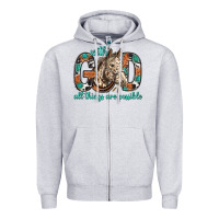 Heather Grey with god all things are possible with horse bbs Zipper Hoodie - BundleAndBundleShop