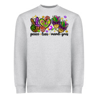 Heather Grey Peace Love Mardi Gras Heavyweight Sweatshirt - HowdyJamesFarm