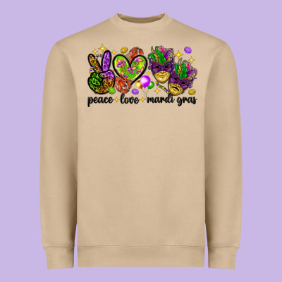 Peace Love Mardi Gras Heavyweight Sweatshirt Designed By Howdyjamesfarm