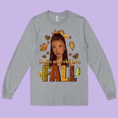Just A Girl Who Loves Fall Afro Woman Long Sleeve Tee Designed By Nancycooperartshop