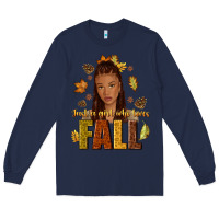 Navy Just a girl who loves Fall afro woman Long Sleeve Tee - NancyCooperArtShop
