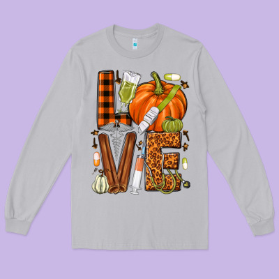 Fall Nurse Love Long Sleeve Tee Designed By Nancycooperartshop