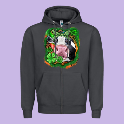 St. Patrick's Day Cow Zipper Hoodie Designed By Fadigitalartstudio