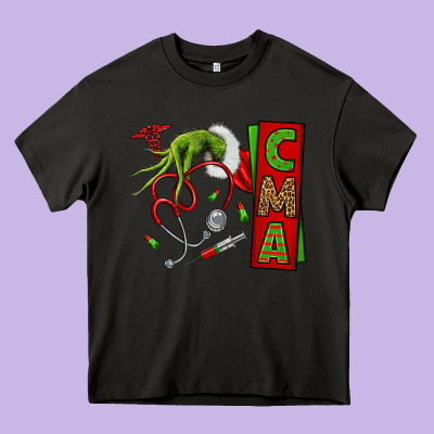 Grinch Hand Cma Nurse Heavy Core Tee Designed By Nancycooperartshop