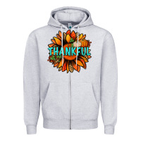 Heather Grey thankful with sunflower bbs Zipper Hoodie - BundleAndBundleShop