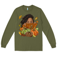 Army Green Fall with black girl Long Sleeve Tee - NancyCooperArtShop