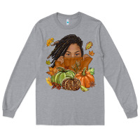Heather Grey Fall with black girl Long Sleeve Tee - NancyCooperArtShop