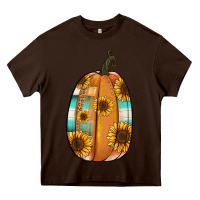 Chocolate Brown Serape sunflower pumpkin Heavy Core Tee - NancyCooperArtShop
