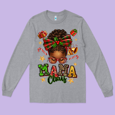 Mama Claus Afro Messy Bun Long Sleeve Tee Designed By Texasbilliewilder