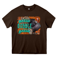 Chocolate Brown Thanksgiving Turkey Gobble Gobble Heavy Core Tee - NancyCooperArtShop