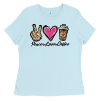 Baby Blue peace love coffee Ladies Tee - Jasminsmagicworld
