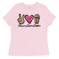 Bubblegum Pink peace love coffee Ladies Tee - Jasminsmagicworld