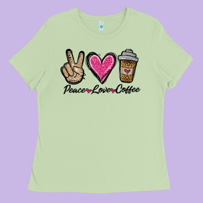 Peace Love Coffee Ladies Tee Designed By Jasminsmagicworld