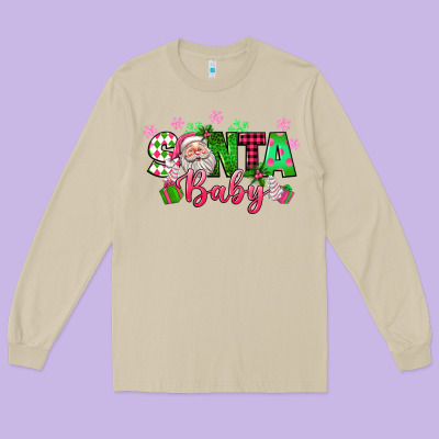 Santa Baby Pink Christmas Long Sleeve Tee Designed By Texasbilliewilder